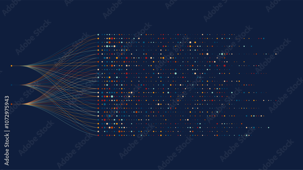 Poster big data visualization. social network, financial analysis of complex databases. data mining. vector