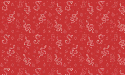 beautiful Christmas pattern with modern elements, with snakes, year of the snake. Fun Christmas Pattern of xmas ornaments and icons. For backgrounds, presentations, wrapping papers, prints, artworks. 