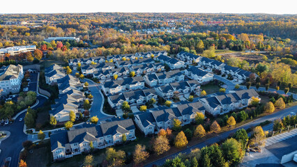 A townhouse community in the colorful fall in Garnet Valley, suburb of Philadelphia, Pennsylvania