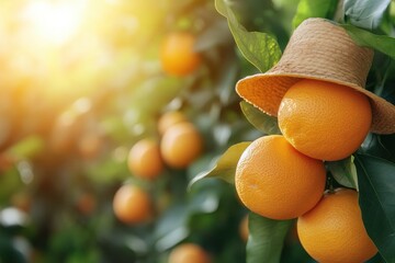 Fresh Oranges in Sunlit Orchard with Lush Foliage