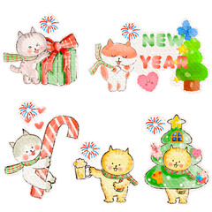 set of christmas elements, happy new year, merry Christmas, element of calligraphy, stickers 