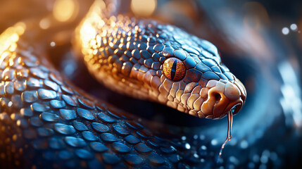 Fototapeta premium Close-up of snake with scales and forked tongue exposed