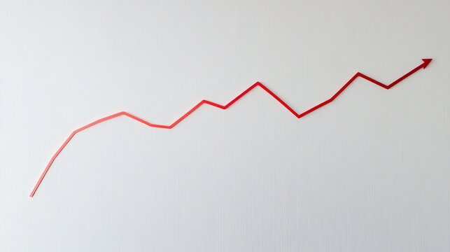 Red upward trend line graph on white background