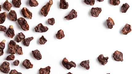 Obraz premium Overhead View of Dried Chipotle Peppers on White Background