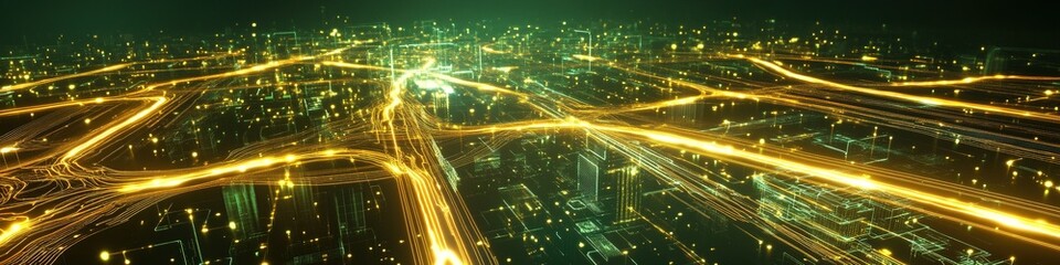 Obraz premium Night cityscape with glowing traffic lights and roads