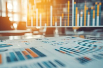 Bright financial data analysis with graphs on paper
