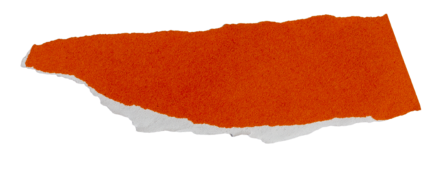 Isolated torn orange pieces of paper with copy space on white background