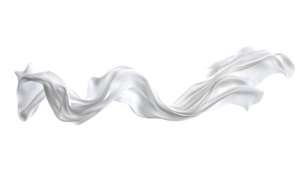 White long silk or satin fabric floating in the air, transparent or isolated on white background