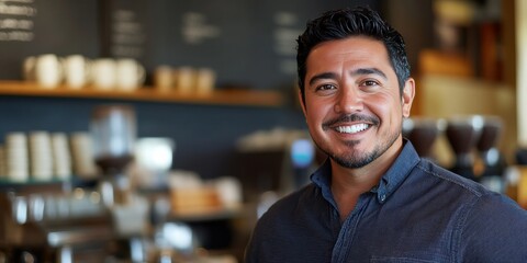 Obraz premium Cheerful Barista Smiling in a Cozy Coffee Shop Setting