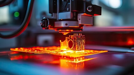 High-tech 3D printer crafting intricate electronic circuits in lab