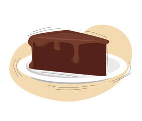  sweet chocolate cakes.Vector illustration of a rich, chocolate cake served on a simple white plate