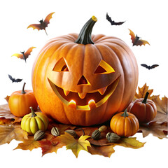 A collection of carved pumpkins and tools for Halloween decoration