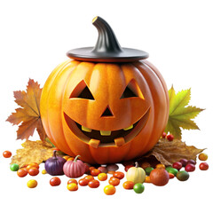 A collection of carved pumpkins and tools for Halloween decoration