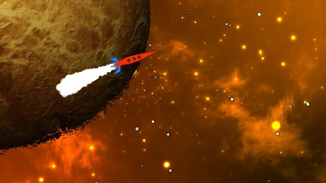 Rocket flying near the allien fantastic planet