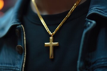 Rapper wearing gold cross and chain necklace