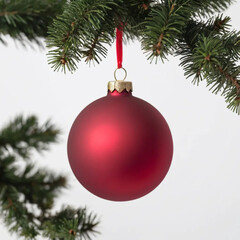 Matte red ball Christmas ornament in a white background.