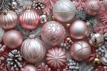 Pink and silver christmas ornaments creating festive atmosphere