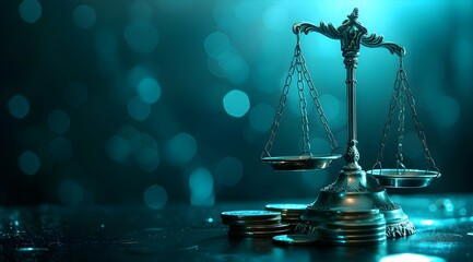 The balance on the table the illusory light  Decorative Statue of justice and finance 