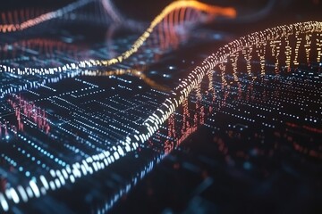 Dynamic digital landscape with glowing particles and lines