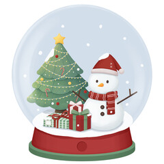 christmas snow globe with snowman and christmas tree