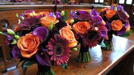 Obraz premium Floral Arrangements: Gorgeous, personalized bouquets and centerpieces that bring color, fragrance, and beauty to the wedding, enhancing the overall atmosphere.