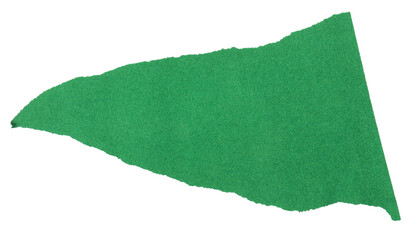 Isolated torn green pieces of matte paper with copy space on white background
