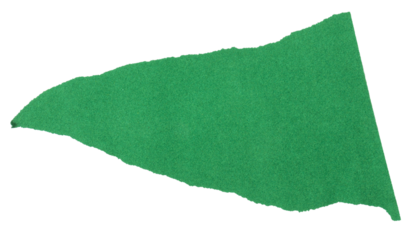 Isolated torn green pieces of matte paper with copy space on white background