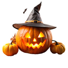 A collection of carved pumpkins and tools for Halloween decoration