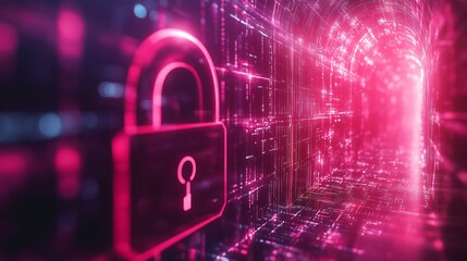 Digital tunnel features a glowing padlock