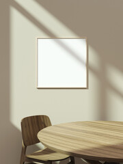 Empty framed canvas for mockups and art illustrations on interior background