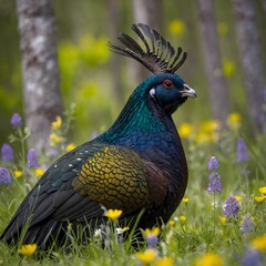 Obraz premium Flamboyant Spring: The Capercaillie Showcasing Its Beauty