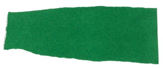 Isolated torn green pieces of matte paper with copy space on white background