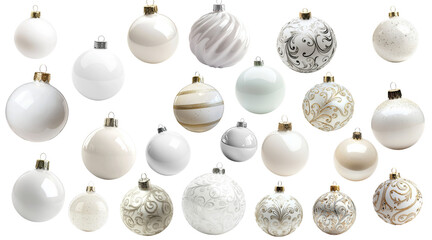 White glass xmas ball isolated on white background. Christmas bauble ornament collage for festive holiday decor
