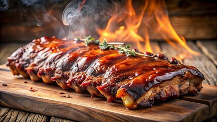 Smoked and Glazed Ribs, a Culinary Masterpiece with a Smoky Haze and a Tempting Glaze