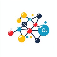 Colorful molecular structure illustration on a white isolate background.