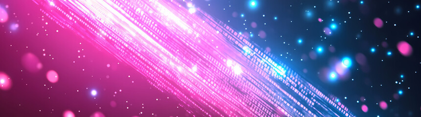Obraz premium Abstract Light Streaks: A mesmerizing visual narrative of light, featuring streaks of vibrant pink and blue hues gracefully interwoven with scattered particles creating a futuristic vibe.