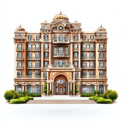 Fototapeta premium Elegant architectural structure with intricate details and landscaped surroundings, white isolate background.