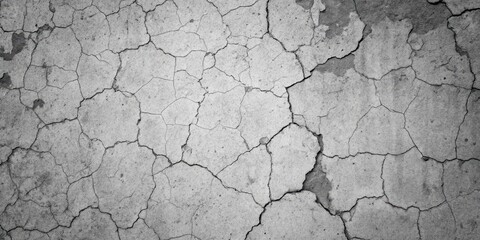Fototapeta premium A weathered and cracked concrete surface with a network of fissures, revealing the underlying texture and history of the material.