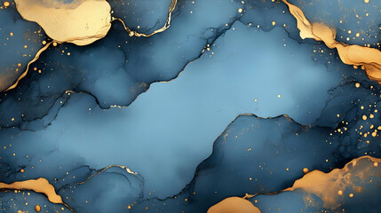 Abstract Blue and Gold Ink Swirl Background