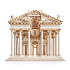 Obraz premium Intricate architectural model with columns and sculptures on a white isolated background.