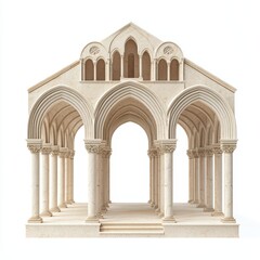 Obraz premium Intricate architectural structure with arches and columns, white isolate background.