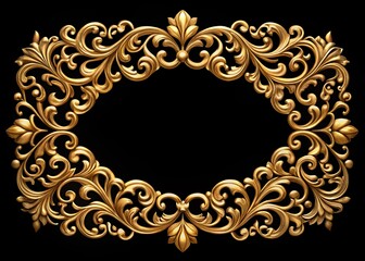 Ornate Gold Filigree Border on Elegant Black Background - Luxury Design with Copyspace for Invitations, Business Cards, or Elegant Presentations