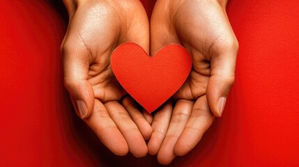 Obraz premium Hands Holding Red Heart Symbolizing Love and Compassion on Vibrant Background