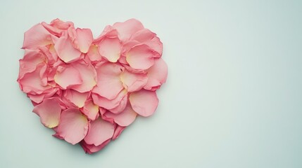 Fototapeta premium Heart-Shaped Pink Rose Petals on Pastel Background