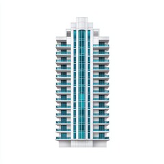 Obraz premium Modern skyscraper design with glass and metal, isolated on a white background, showcasing contemporary architecture.