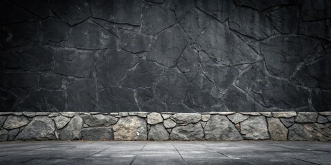 Fototapeta premium A minimalist urban scene with a textured gray stone wall and a paved walkway in front