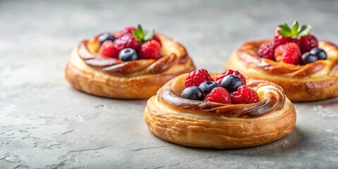 Sweet Pastry Delights with Creamy Filling and a Vibrant Topping of Fresh Berries