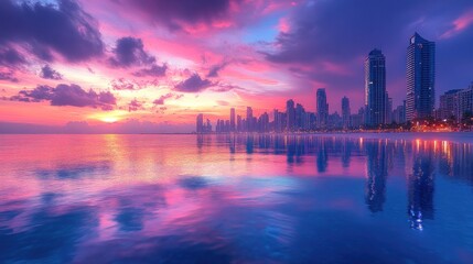 Fototapeta premium Cityscape at Sunset with Reflection