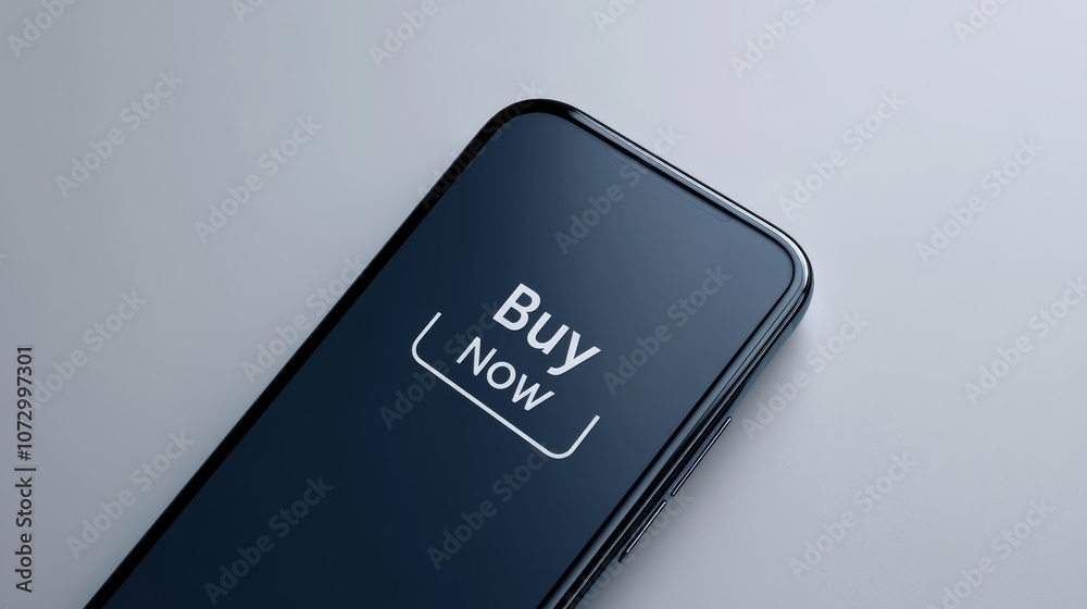 Poster modern smartphone displaying a buy now button is suggesting the ease and convenience of online shopp