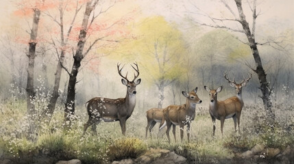 Fototapeta premium a beautiful deer standing in the middle of a forest 